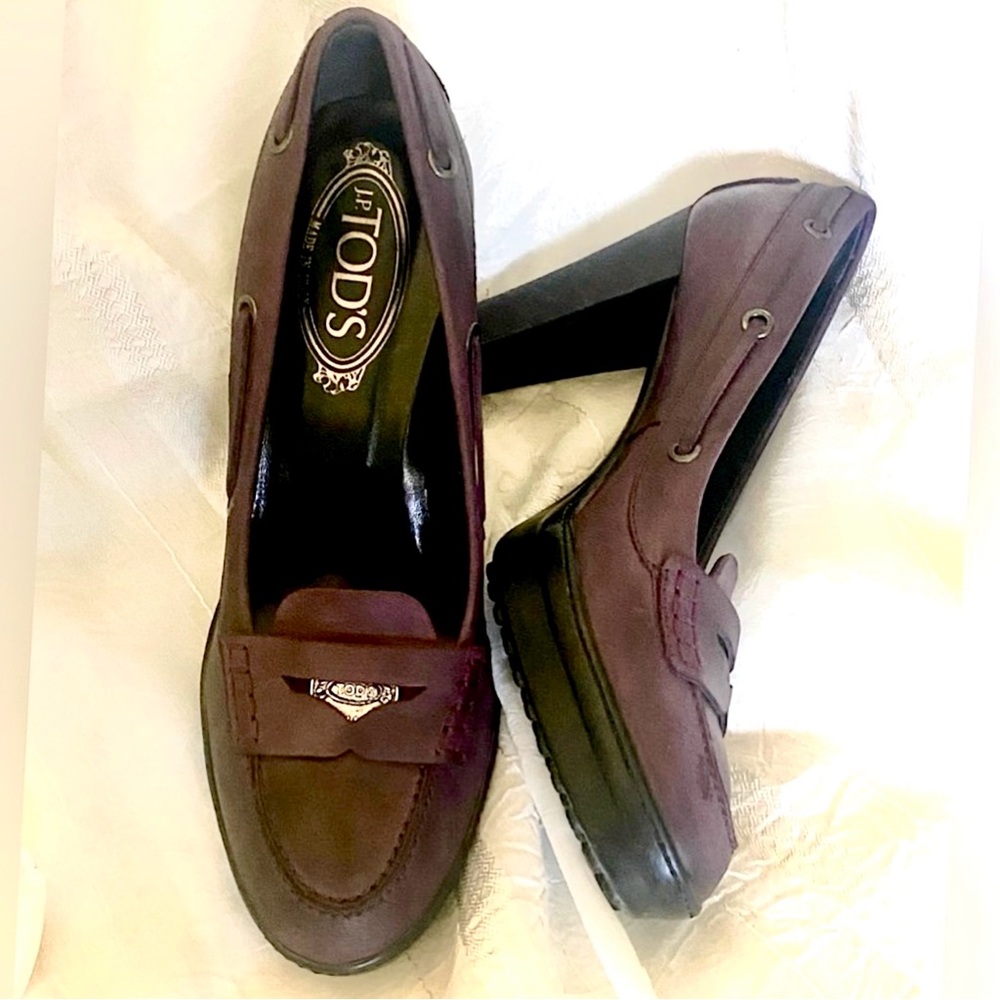 Tod’s Purple Heeled Loafers